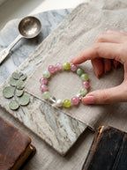🤍 The Meadow Cream | Natural Morganite, Prehnite & Creamy Milky Quartz Beaded Bracelet