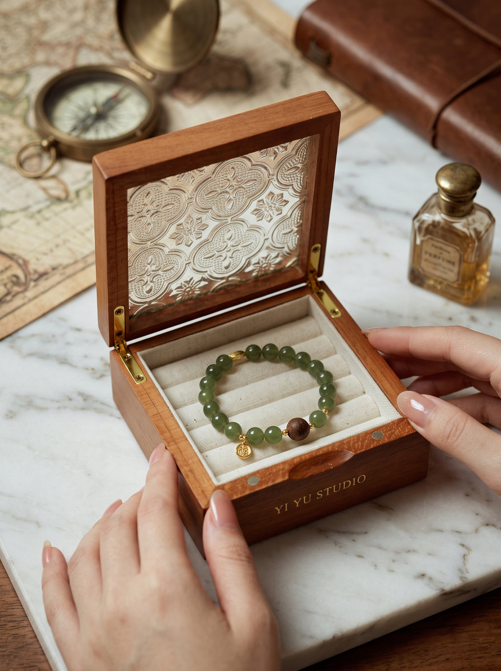 🤎  The Sovereign Stillness | Natural Hetian Jade & Agarwood Beaded Bracelet