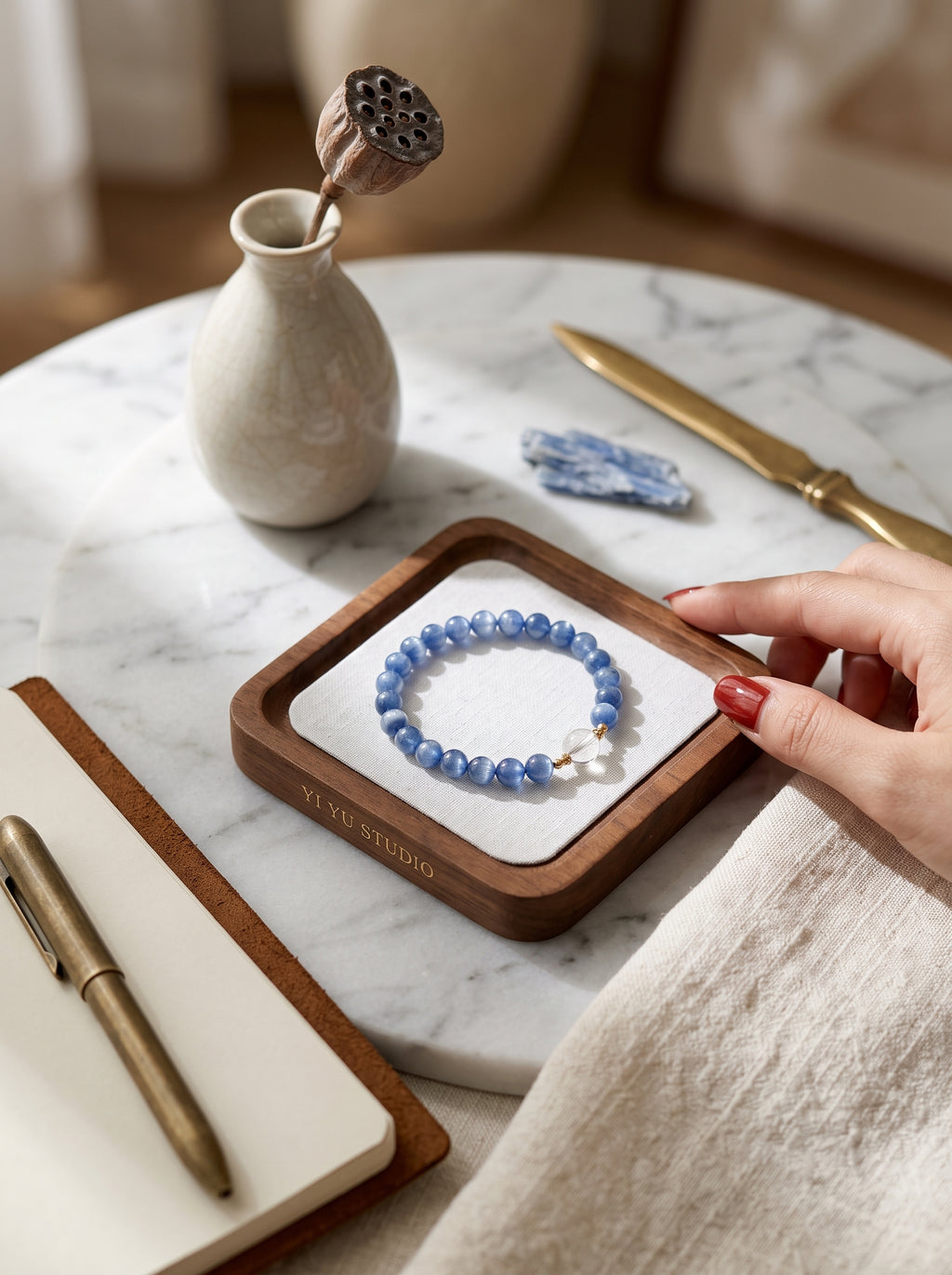 💙 The Resonance of Lunisolar Light | Natural Clear Quartz & Blue Moonstone Beaded Bracelet