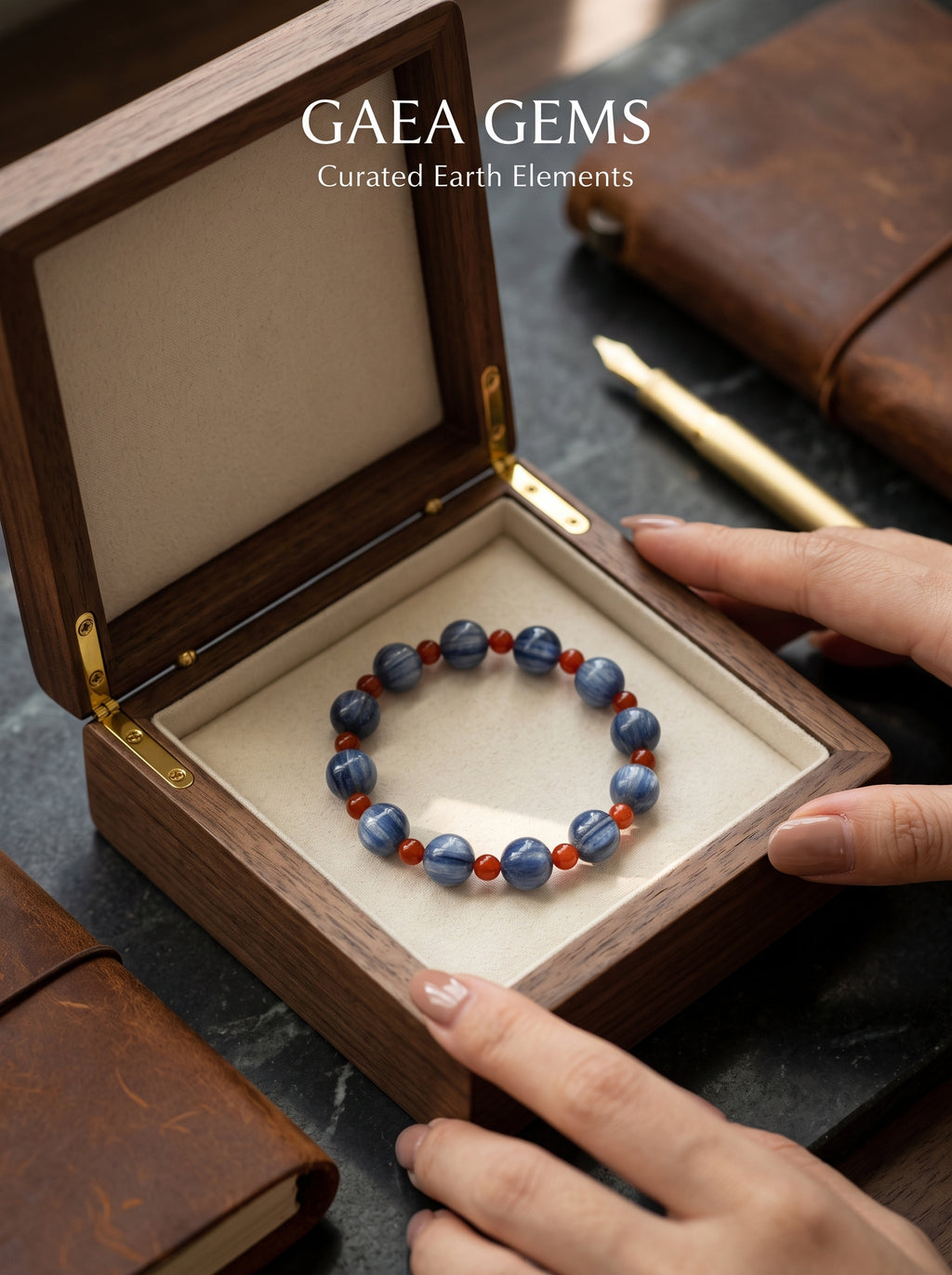 ❤️ The Kinetic Vector | Natural Cat's Eye Kyanite & Southern Red Agate Beaded Bracelet