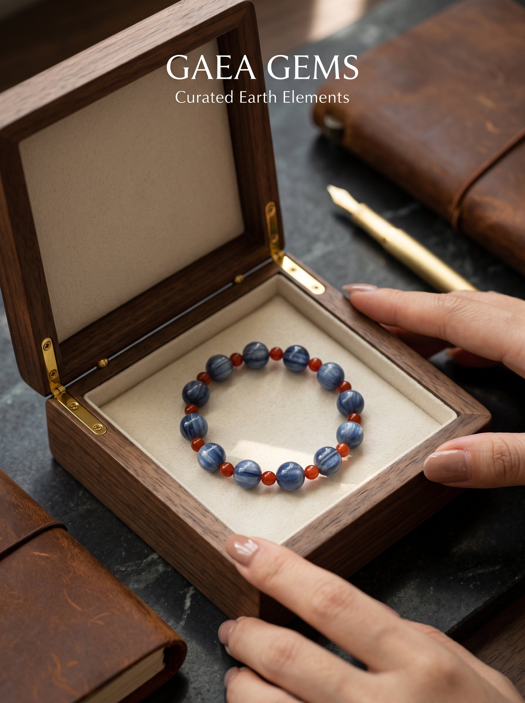 ❤️ The Kinetic Vector | Natural Cat's Eye Kyanite & Southern Red Agate Beaded Bracelet