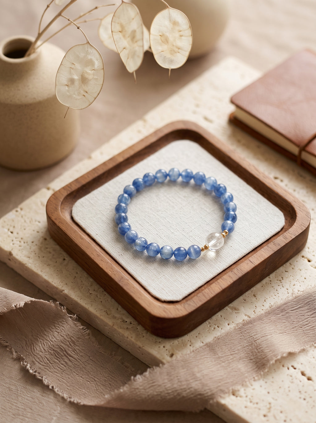 💙 The Resonance of Lunisolar Light | Natural Clear Quartz & Blue Moonstone Beaded Bracelet