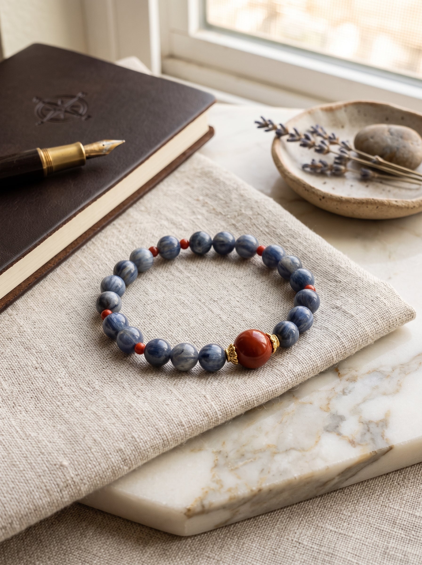 The Resonance of Sovereign Pulse | Cat's Eye Kyanite & Southern Red Agate Beaded Bracelet