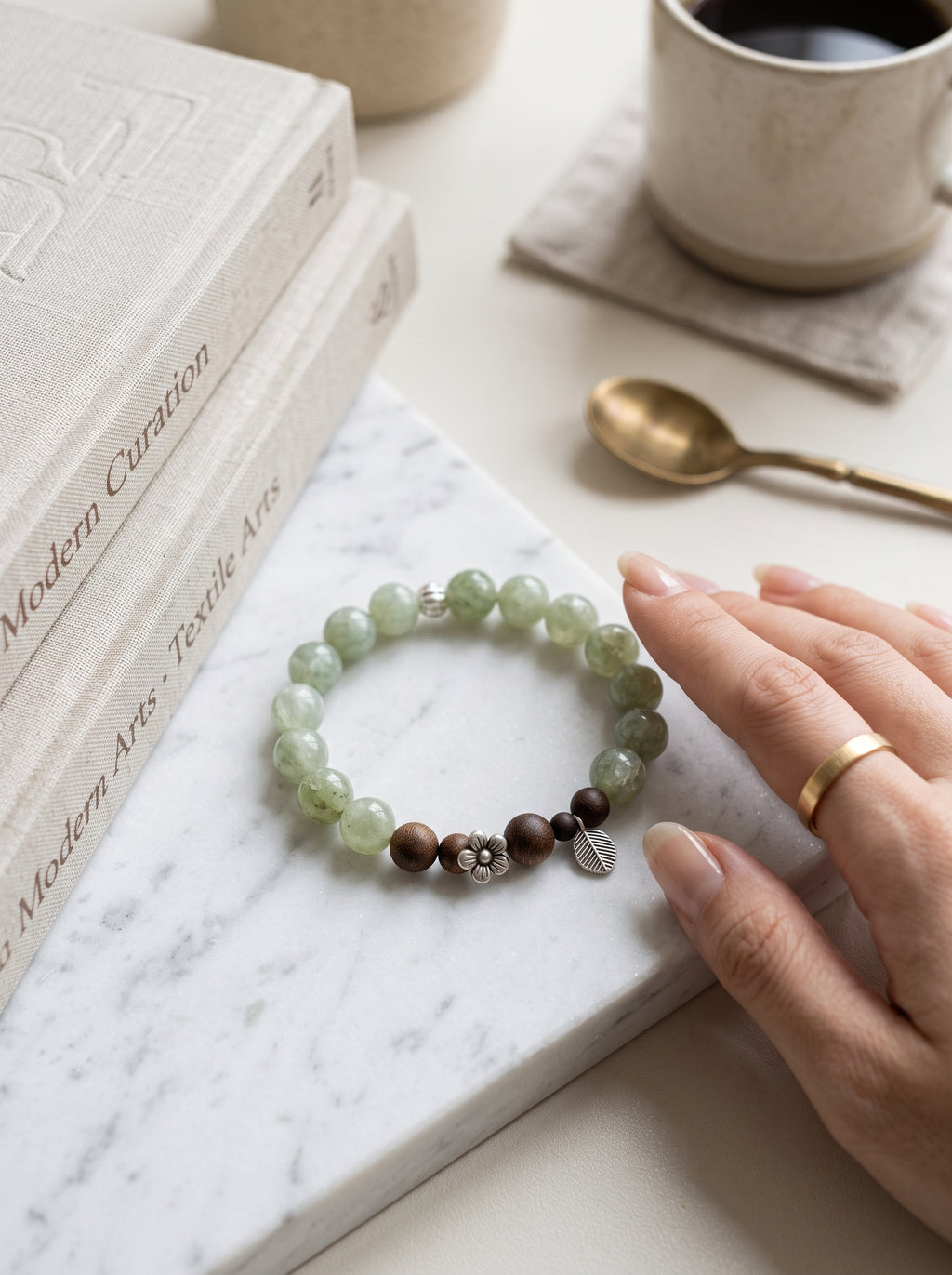 🪵 The Resonance of Sovereign Growth | Natural Green Rutilated Quartz & Agarwood Beaded Bracelet