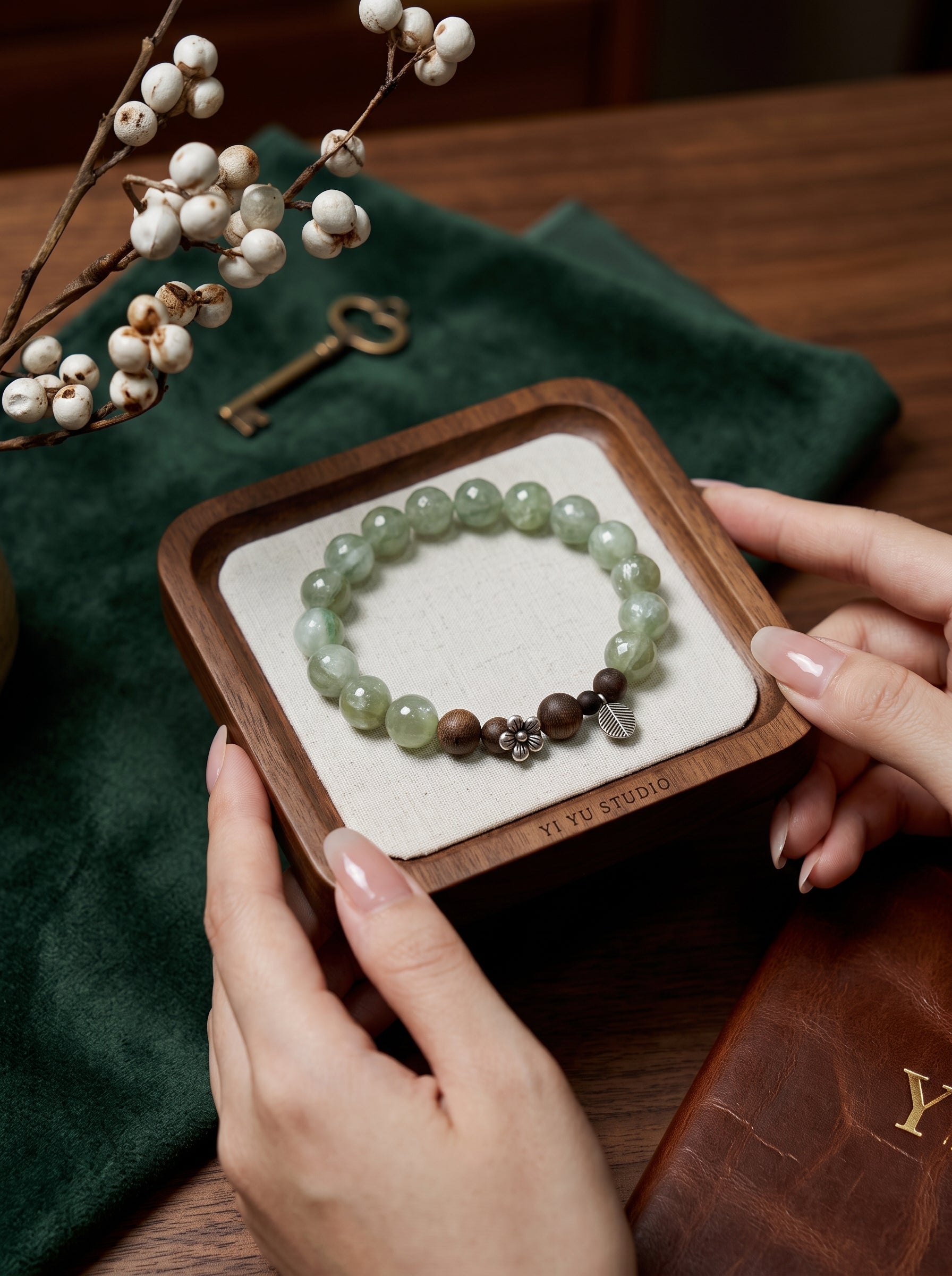 🪵 The Resonance of Sovereign Growth | Natural Green Rutilated Quartz & Agarwood Beaded Bracelet