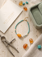 The Resonance of Primal Balance | Natural Baltic Amber & Turquoise Beaded Bracelet