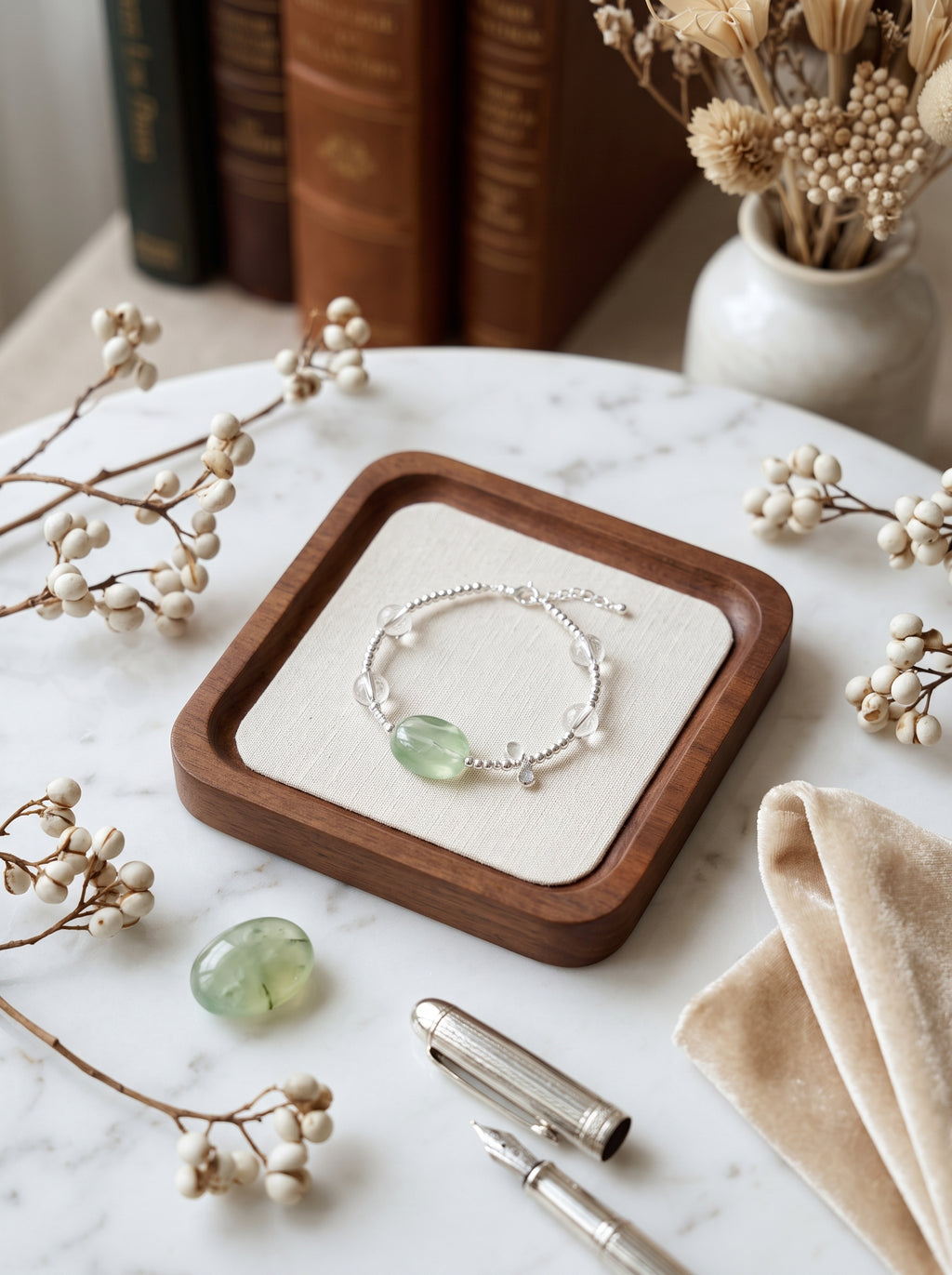 The Resonance of Foresight | Natural Clear Quartz & Prehnite Beaded Bracelet