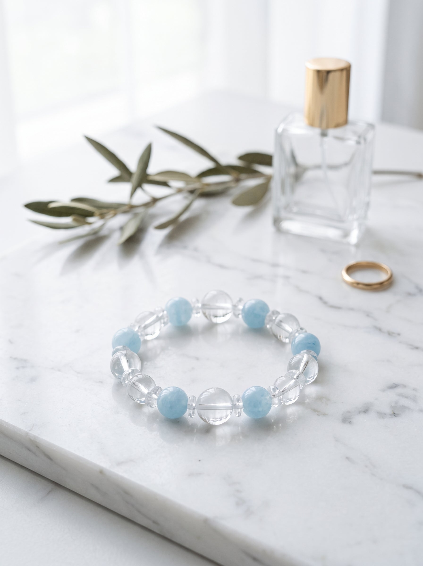 Clear Quartz & Aquamarine Beaded Bracelet | The Water Phase