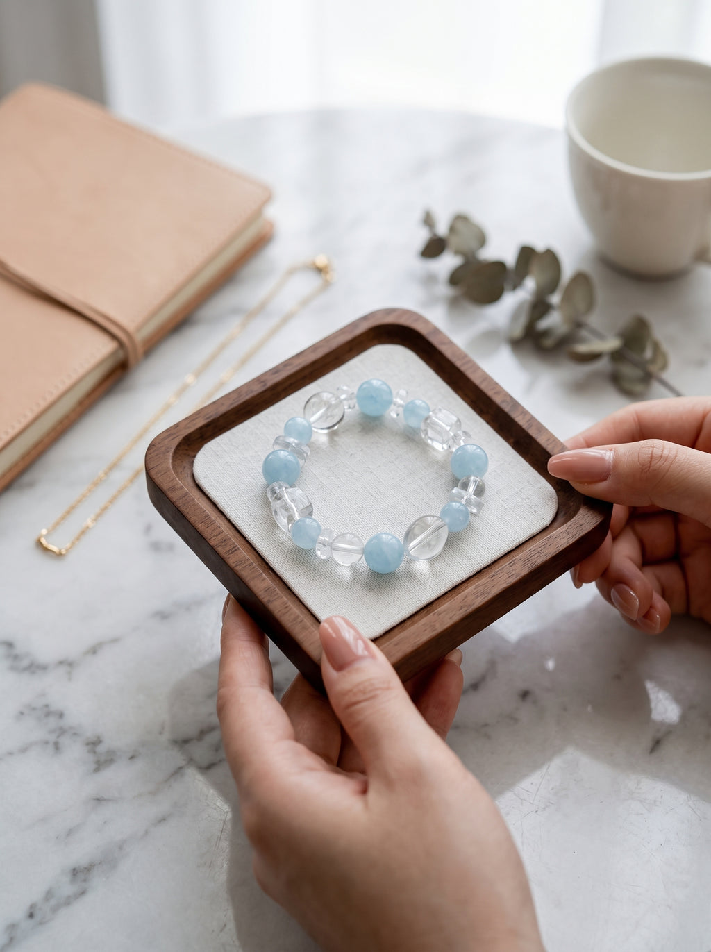 Clear Quartz & Aquamarine Beaded Bracelet | The Water Phase