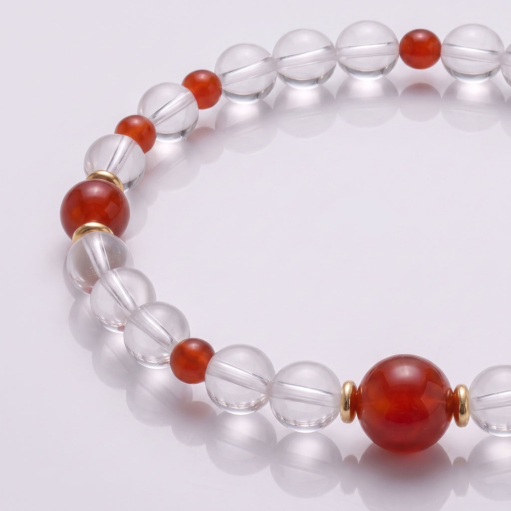 Natural Clear Quartz and Carnelian Bead Bracelet, Radiant Vitality & Harmonious Flow Gemstone Jewelry