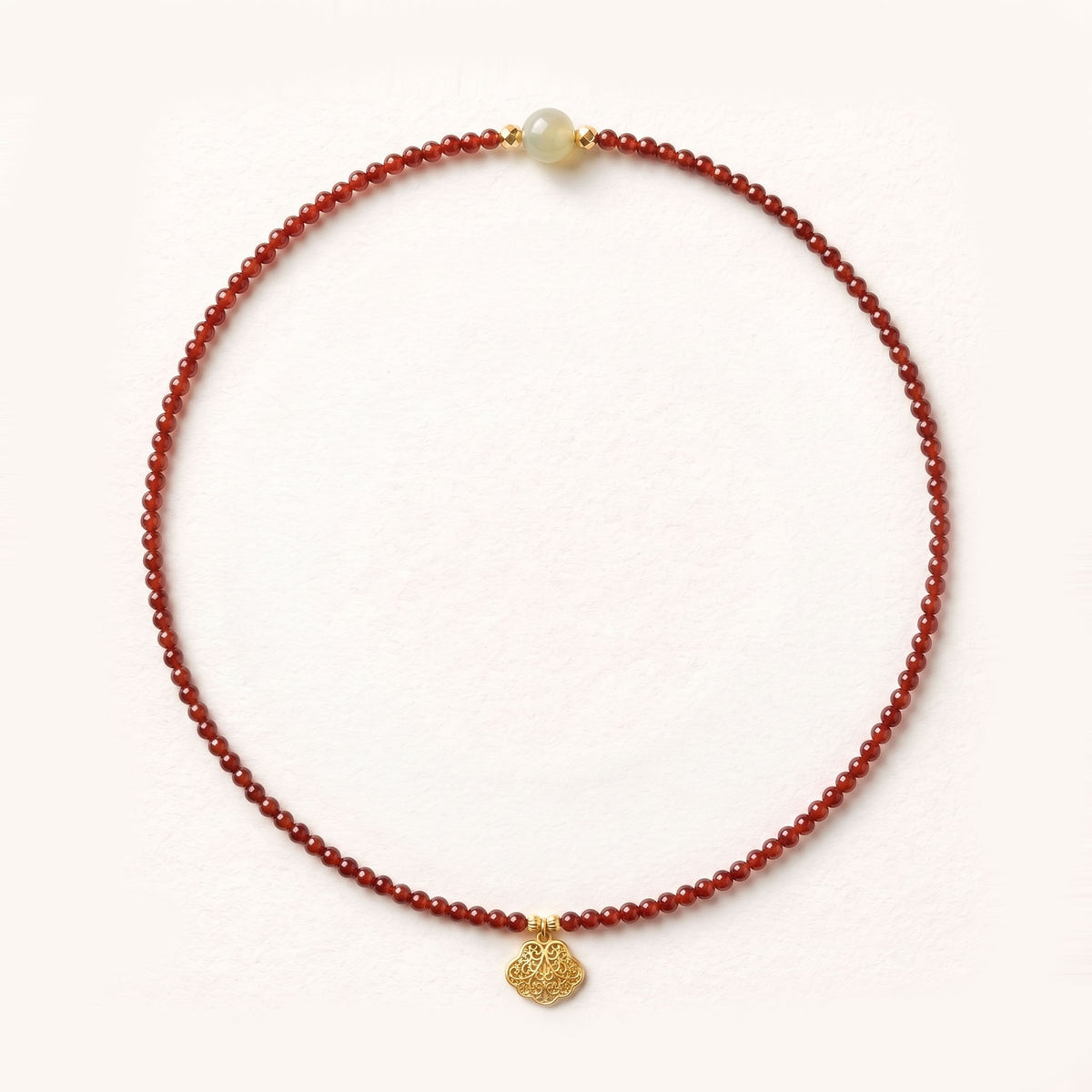 Natural Vibrant Carnelian & Exquisite 24K Gold Filigree Double-Loop Harmony Collarchain: Versatile Necklace — Gangdishé Peak