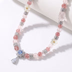Natural Sparkling Strawberry Quartz & Soft Rose Quartz Double-Loop Harmony Collarchain: Versatile Necklace — Himalayan Ridge