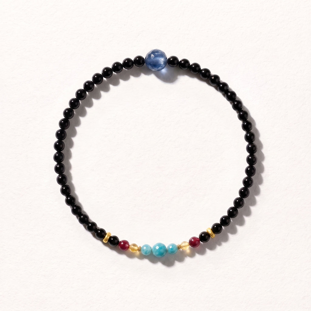 Natural Midnight Black Onyx & Vibrant Nanhong Crimson Harmony Collarchain: Dual-Loop Versatile Necklace — Kailash Vein