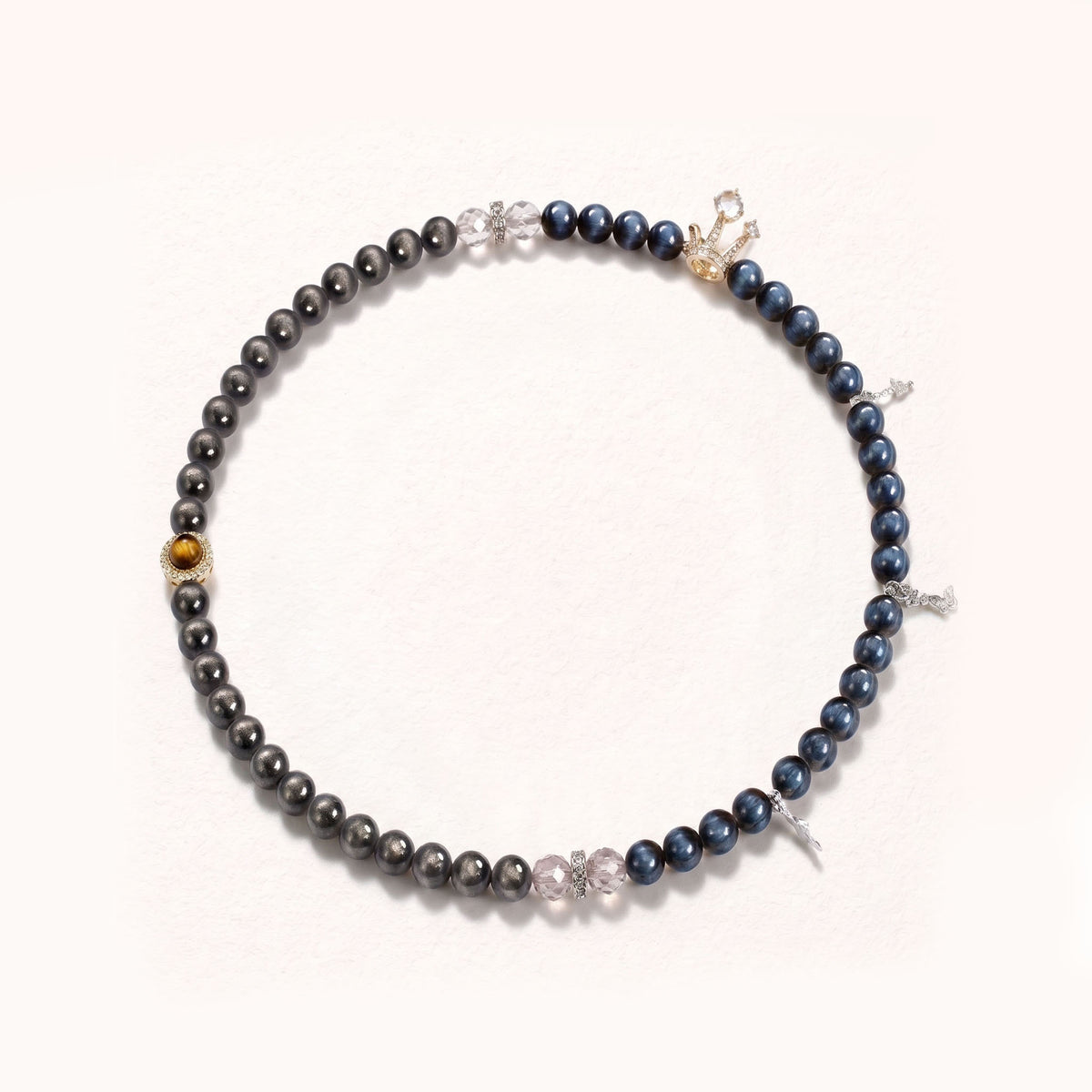 Natural Cosmic Silver Obsidian & Luminous Blue Tiger's Eye Double-Loop Fusion Collarchain: Versatile Necklace — Alpine Zone