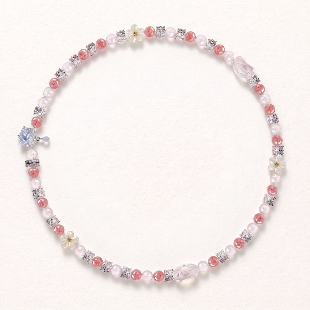 Natural Sparkling Strawberry Quartz & Soft Rose Quartz Double-Loop Harmony Collarchain: Versatile Necklace — Himalayan Ridge