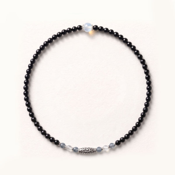Natural Midnight Black Onyx & Sacred Dzi Bead Protection Bracelet: Protection & Energy Shield — Kailash Vein