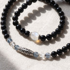Natural Midnight Black Onyx & Sacred Dzi Bead Protection Bracelet: Protection & Energy Shield — Kailash Vein
