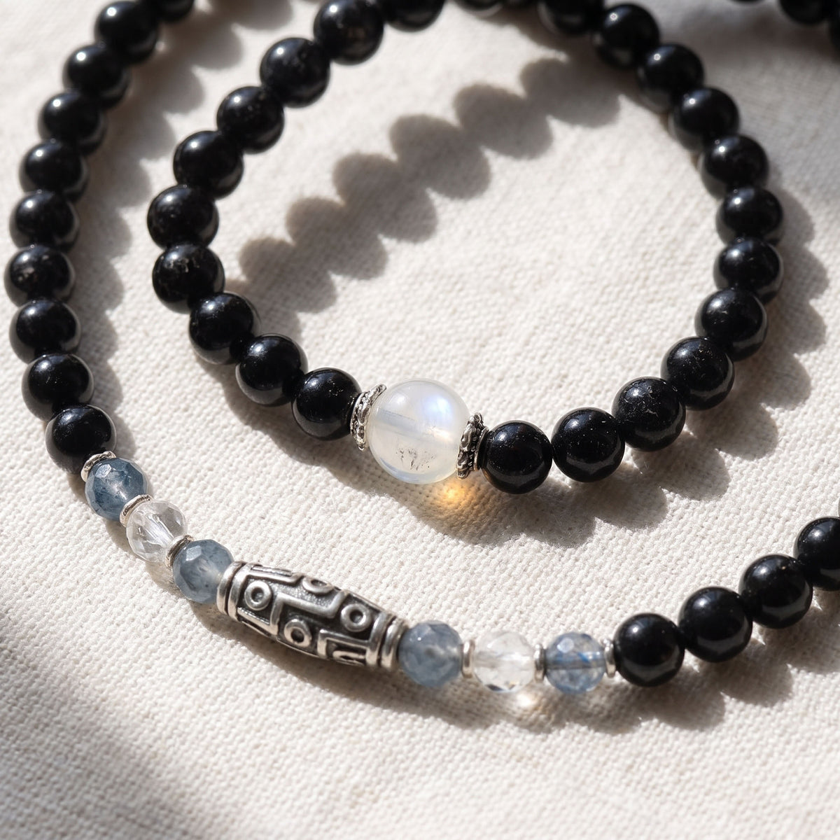 Natural Midnight Black Onyx & Sacred Dzi Bead Protection Bracelet: Protection & Energy Shield — Kailash Vein