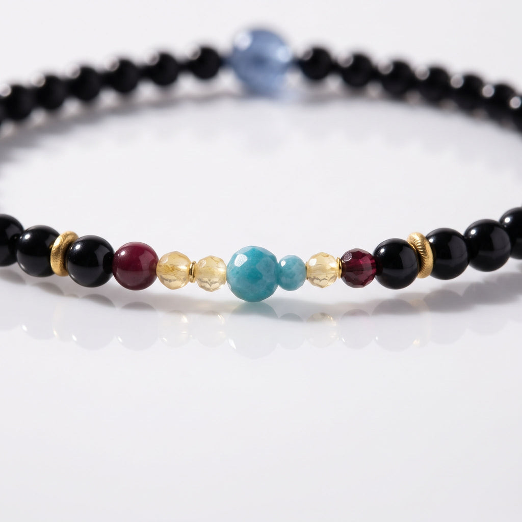 Natural Midnight Black Onyx & Vibrant Nanhong Crimson Harmony Collarchain: Dual-Loop Versatile Necklace — Kailash Vein