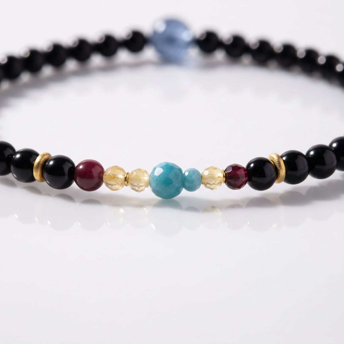 Natural Midnight Black Onyx & Vibrant Nanhong Crimson Harmony Collarchain: Dual-Loop Versatile Necklace — Kailash Vein