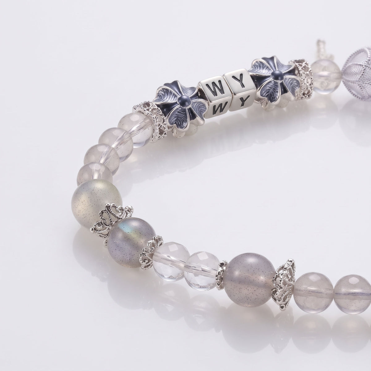 Natural Celestial Grey Labradorite & Clear Quartz Double-Loop Signature Collarchain: Versatile Initial Necklace — Himalayan Ridge