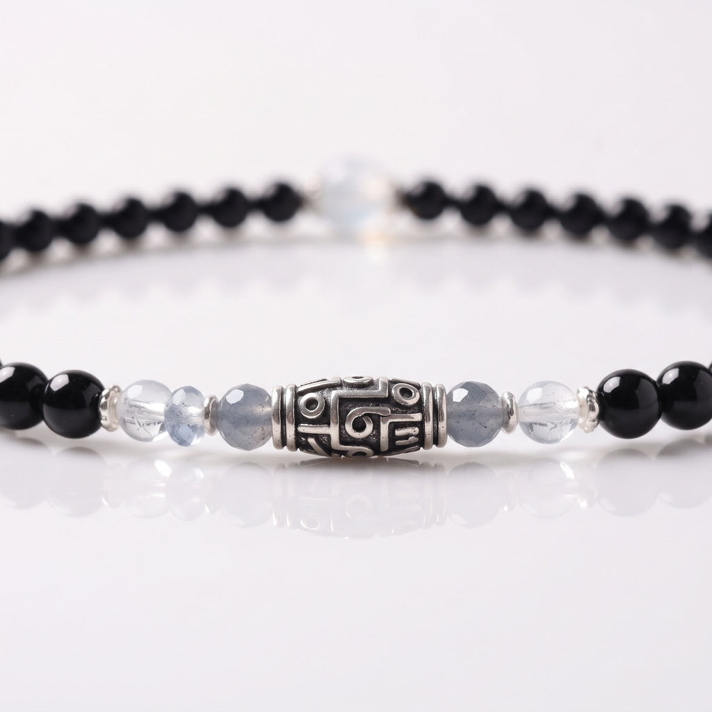 Natural Midnight Black Onyx & Sacred Dzi Bead Protection Bracelet: Protection & Energy Shield — Kailash Vein