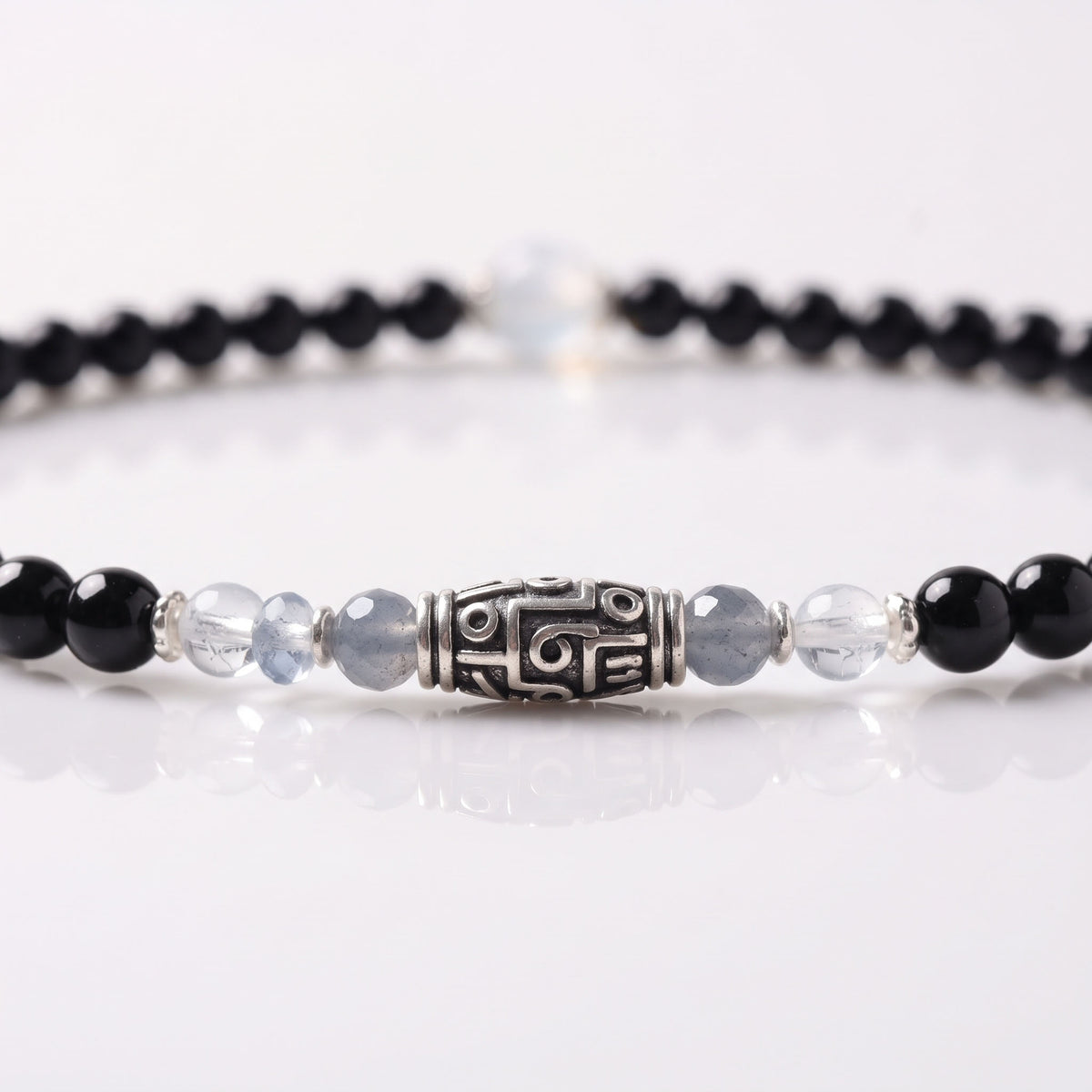 Natural Midnight Black Onyx & Sacred Dzi Bead Protection Bracelet: Protection & Energy Shield — Kailash Vein