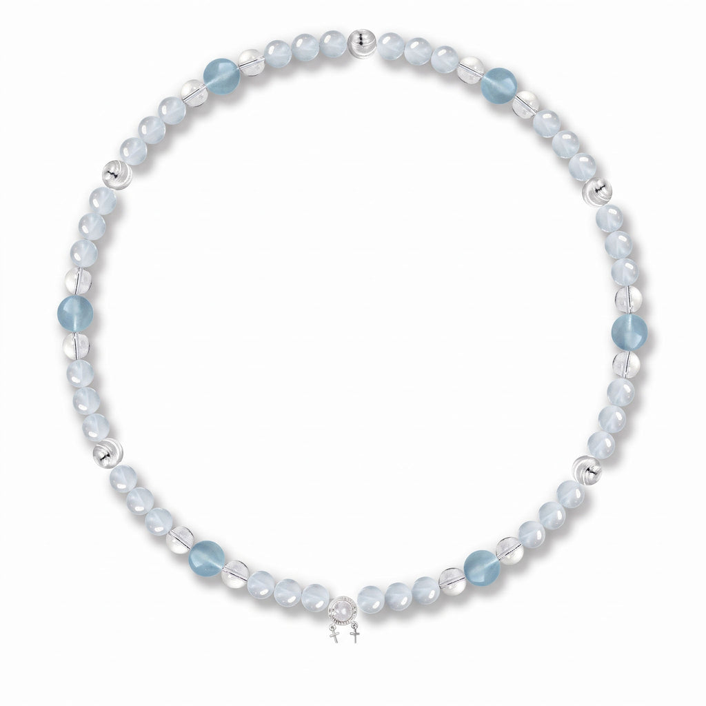 Clear Quartz & Ocean Aquamarine Double-Loop Serenity