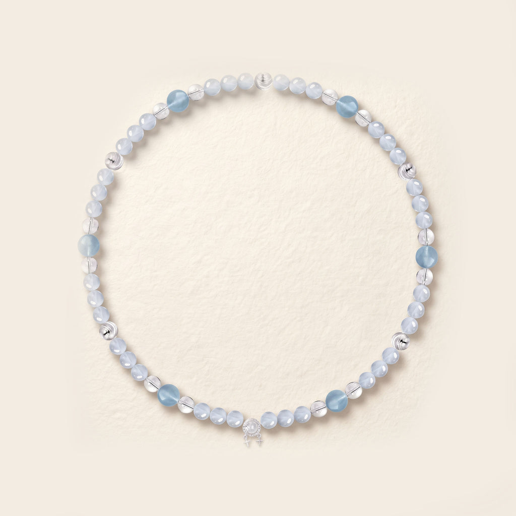 Natural Clear Quartz & Ocean Aquamarine Double-Loop Serenity Collarchain: Dual-Use Versatile Necklace — Himalayan Ridge