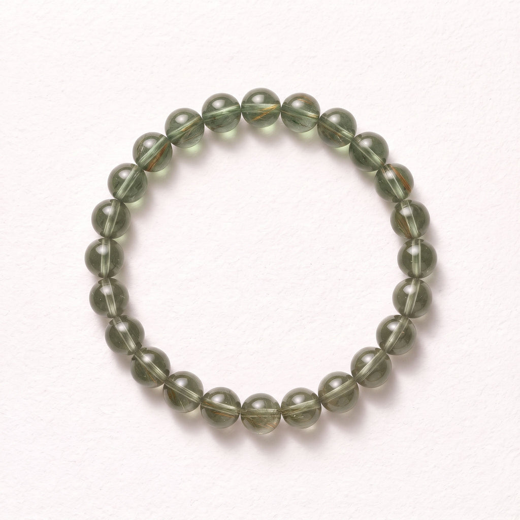 Natural Green Rutilated Quartz Bead Bracelet, Fresh Vitality & Prosperous Flow Gemstone Jewelry