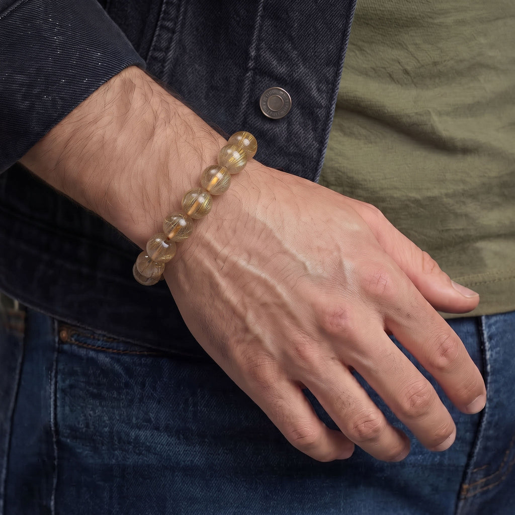Natural Gold Rutilated Quartz Bracelet: Sovereign Abundance & Magnetic Ambition — Himalayan Ridge
