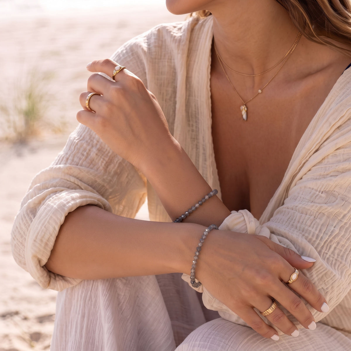 Natural Grey Moonstone Bead Bracelet, Serene Grace & Harmonious Flow Gemstone Jewelry