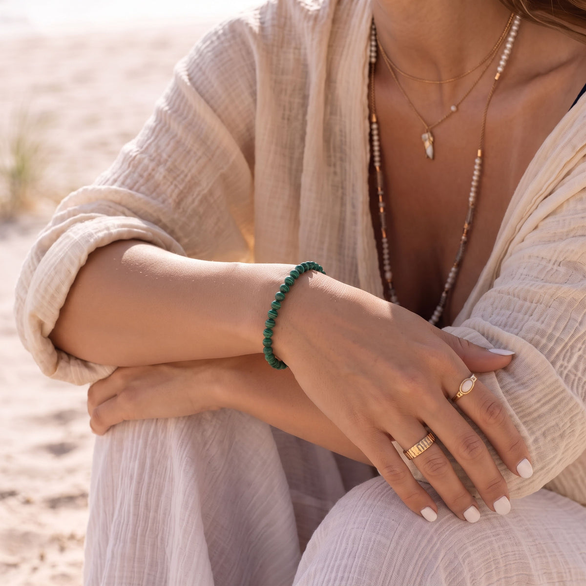 Natural Malachite Bead Bracelet, Radiant Vitality & Harmonious Flow Gemstone Jewelry