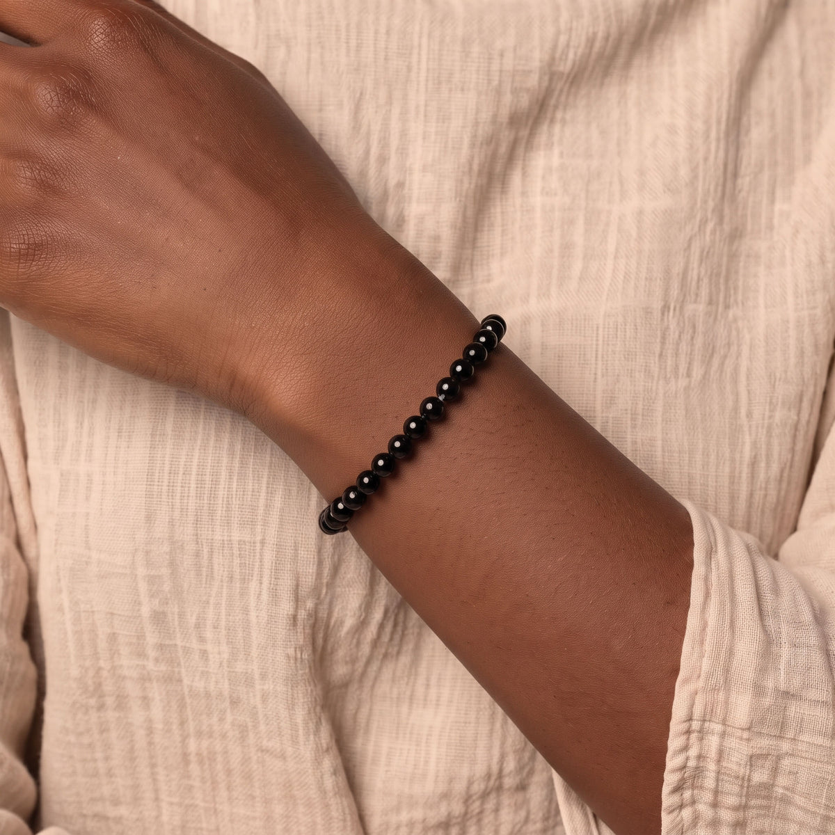 Natural Black Agate Bead Bracelet, Grounded Focus & Warm Balance Gemstone Jewelry