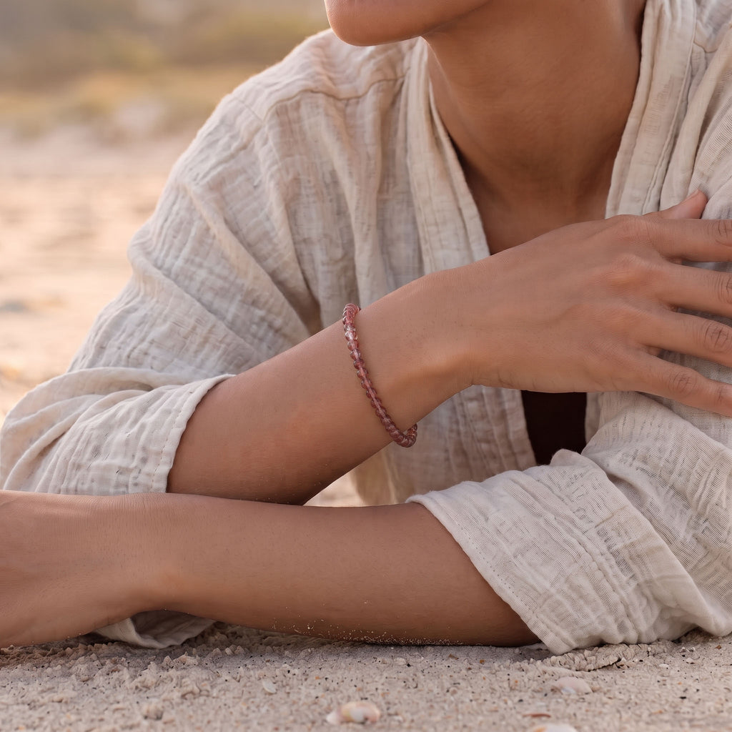 Natural Red Rutilated Quartz Bead Bracelet, Radiant Vitality & Warm Balance Gemstone Jewelry
