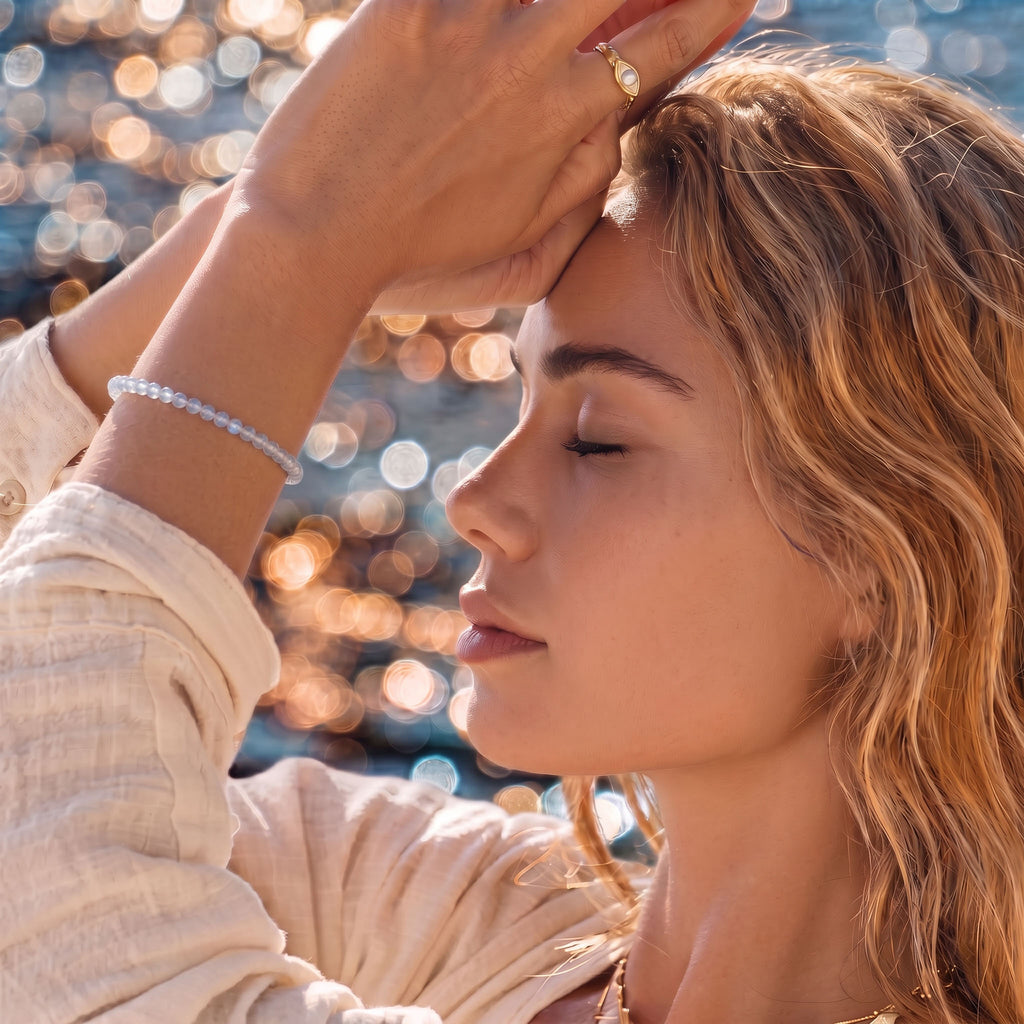 Natural Blue Moonstone Bead Bracelet, Serene Grace & Harmonious Flow Gemstone Jewelry