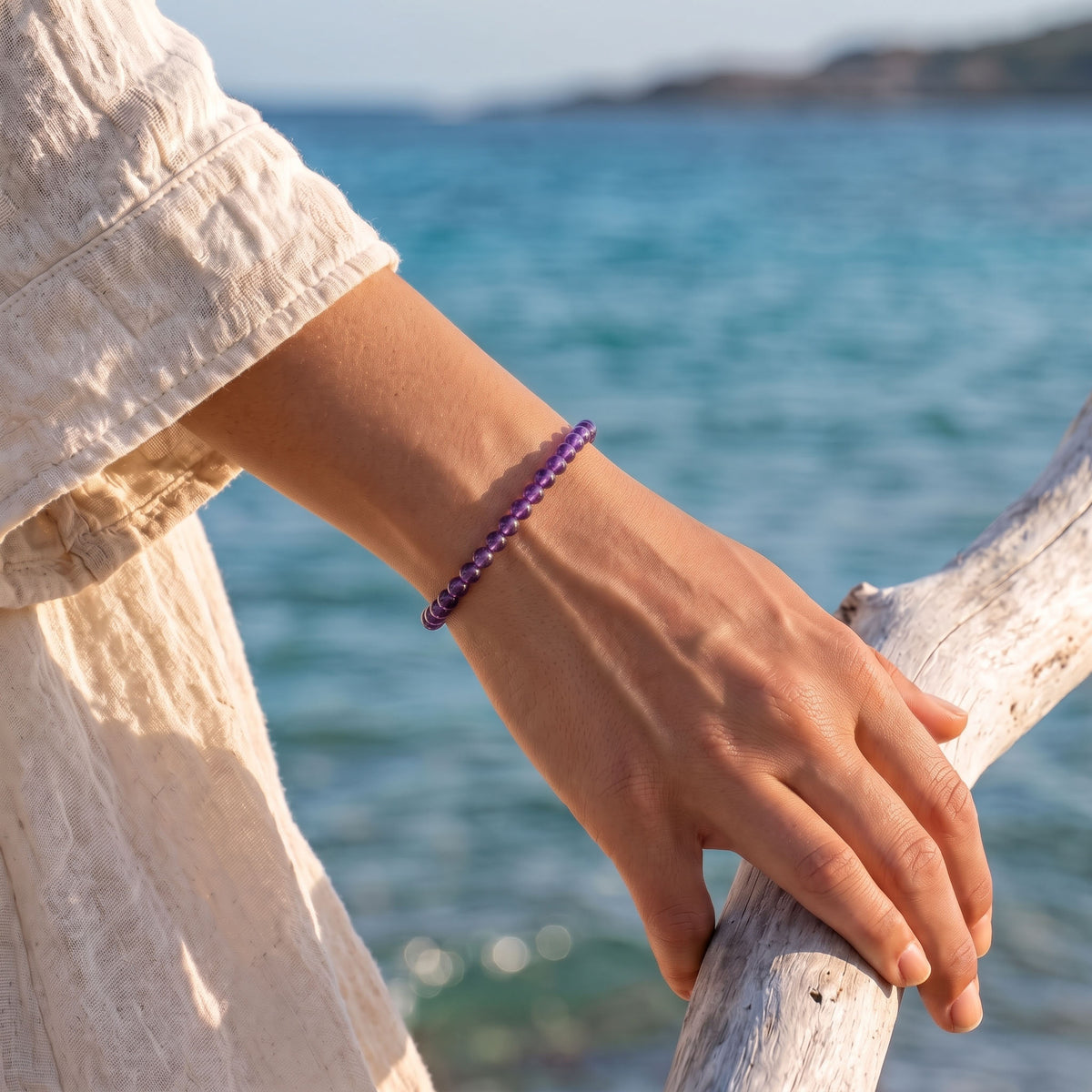 Natural Amethyst Bead Bracelet, Serene Calm & Harmonious Flow Gemstone Jewelry