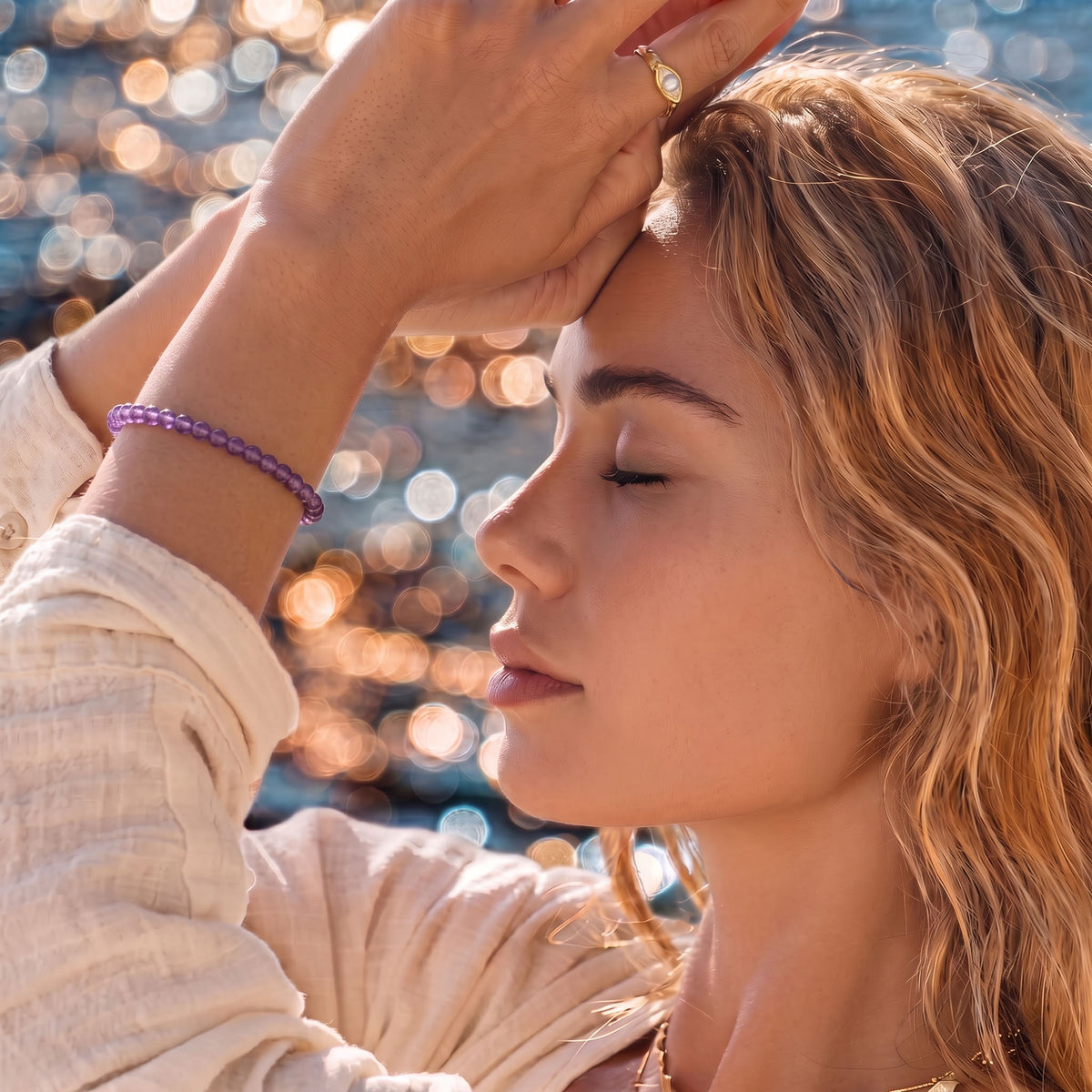 Natural Amethyst Bead Bracelet, Serene Calm & Harmonious Flow Gemstone Jewelry