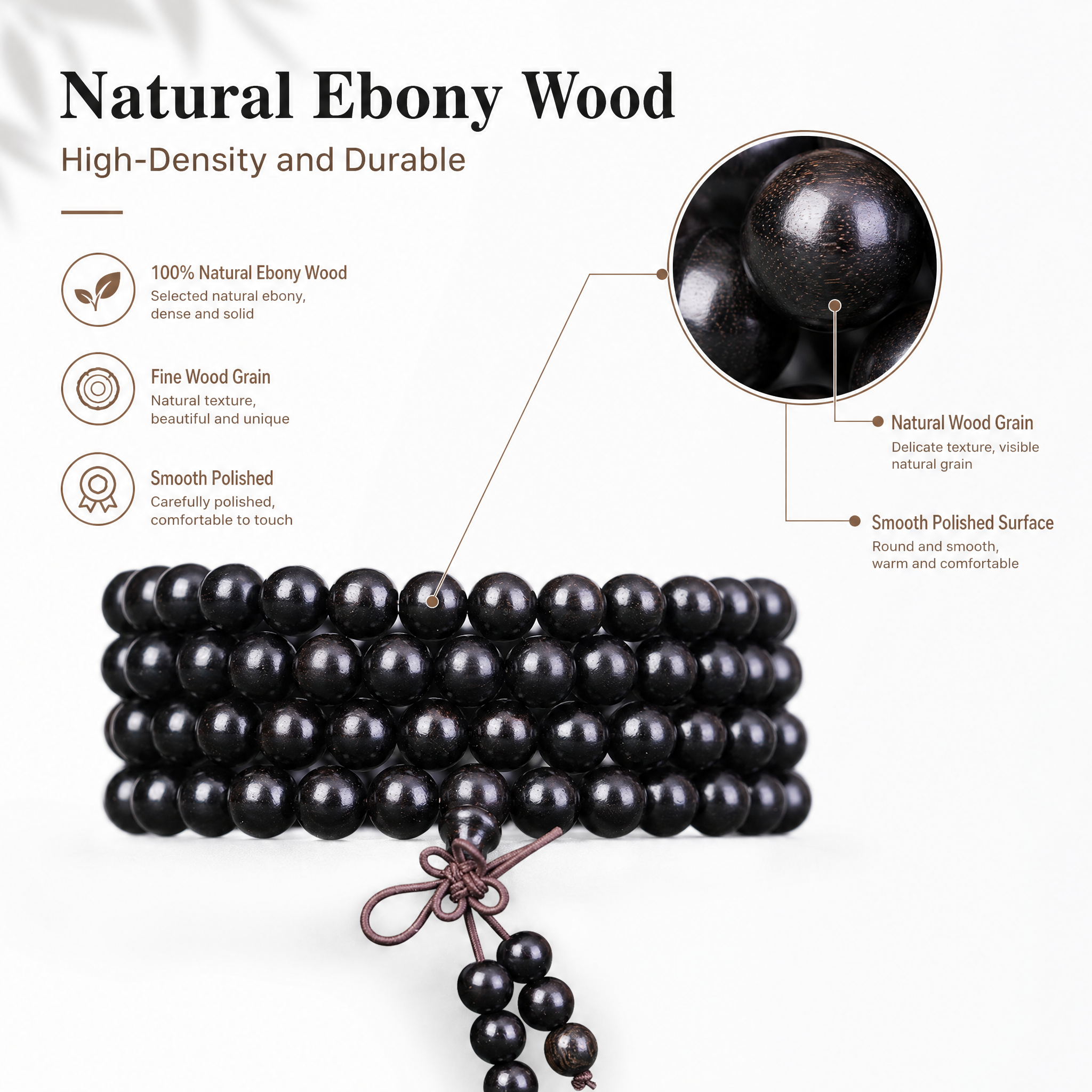 Natural African Ebony 108 Mala Beads Traditional Chinese Prayer Necklace (Artisanal Zen Edition)