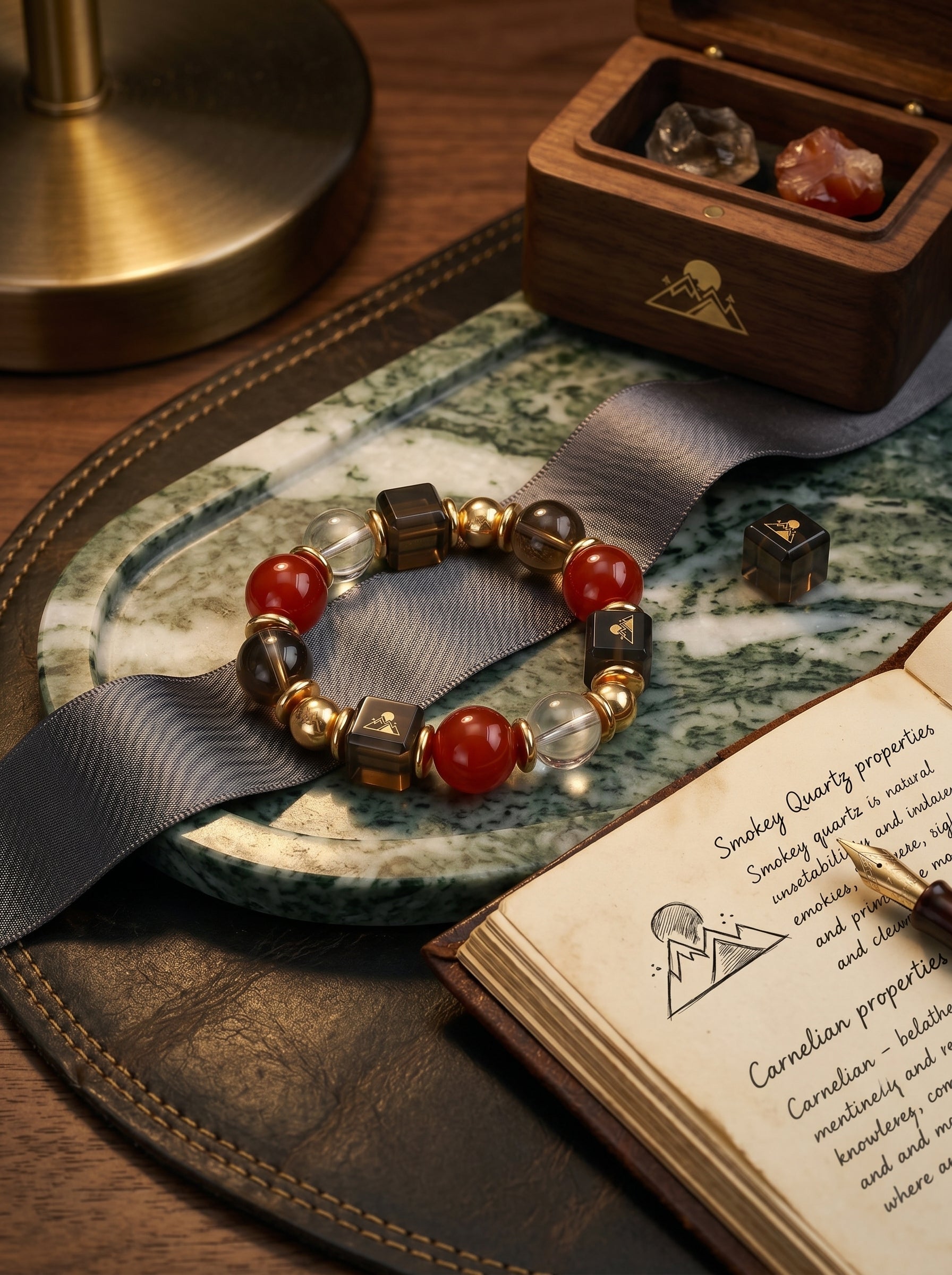 Aries Sovereign Protection Crystal Bracelet | Carnelian & Smoky Quartz Talisman