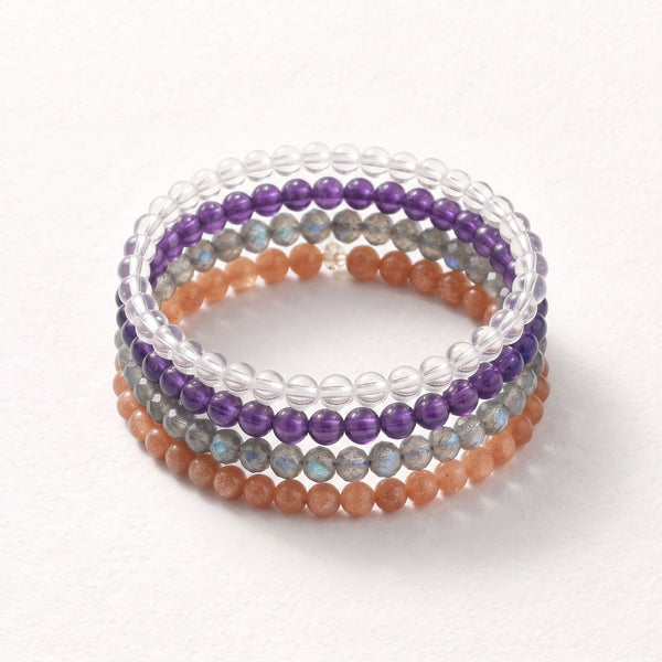 4-Piece Crown Chakra Crystal Bracelet Set (4mm) - Amethyst & Moonstone Stacking Stack for Inner Peace