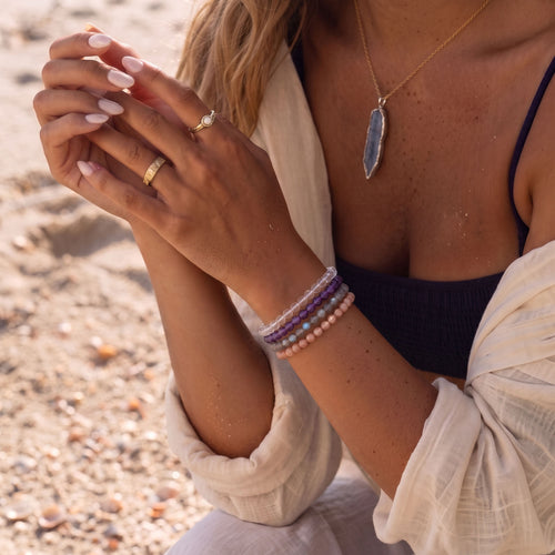 4-Piece Crown Chakra Crystal Bracelet Set (4mm) - Amethyst & Moonstone Stacking Stack for Inner Peace