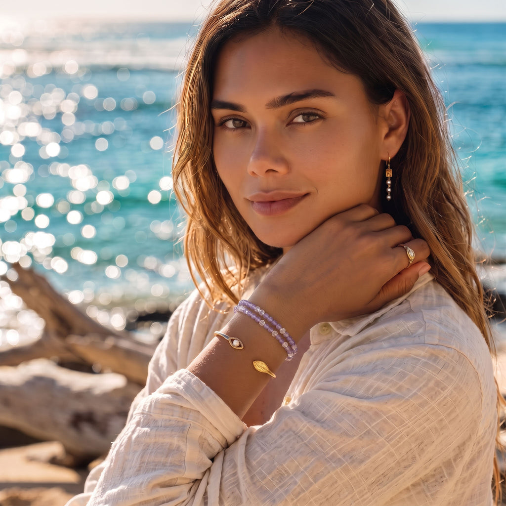 Natural Celestial Lavender Amethyst & Pure Clear Quartz Double-Loop Radiance Collarchain: Versatile Necklace — Kailash Vein