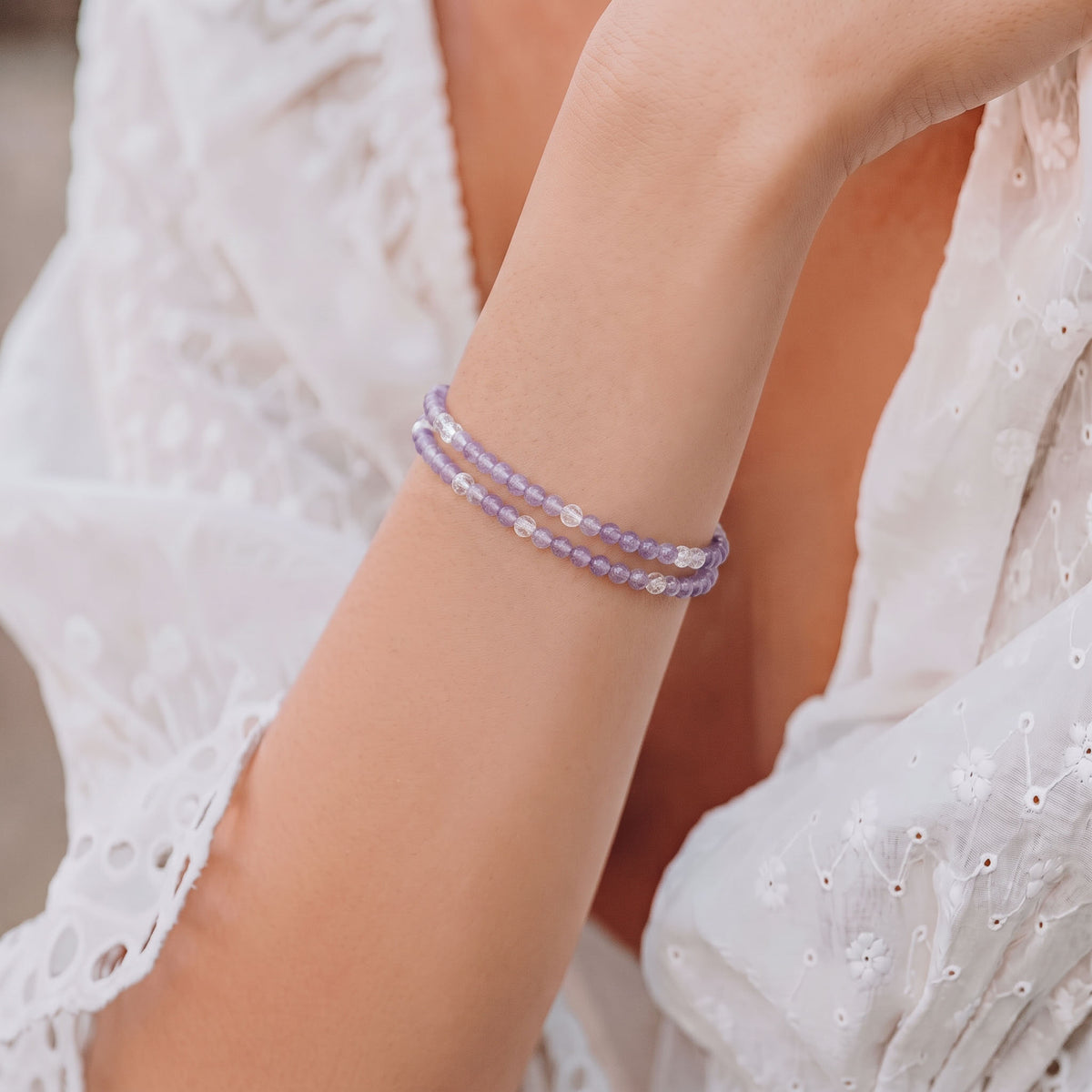 Natural Celestial Lavender Amethyst & Pure Clear Quartz Double-Loop Radiance Collarchain: Versatile Necklace — Kailash Vein