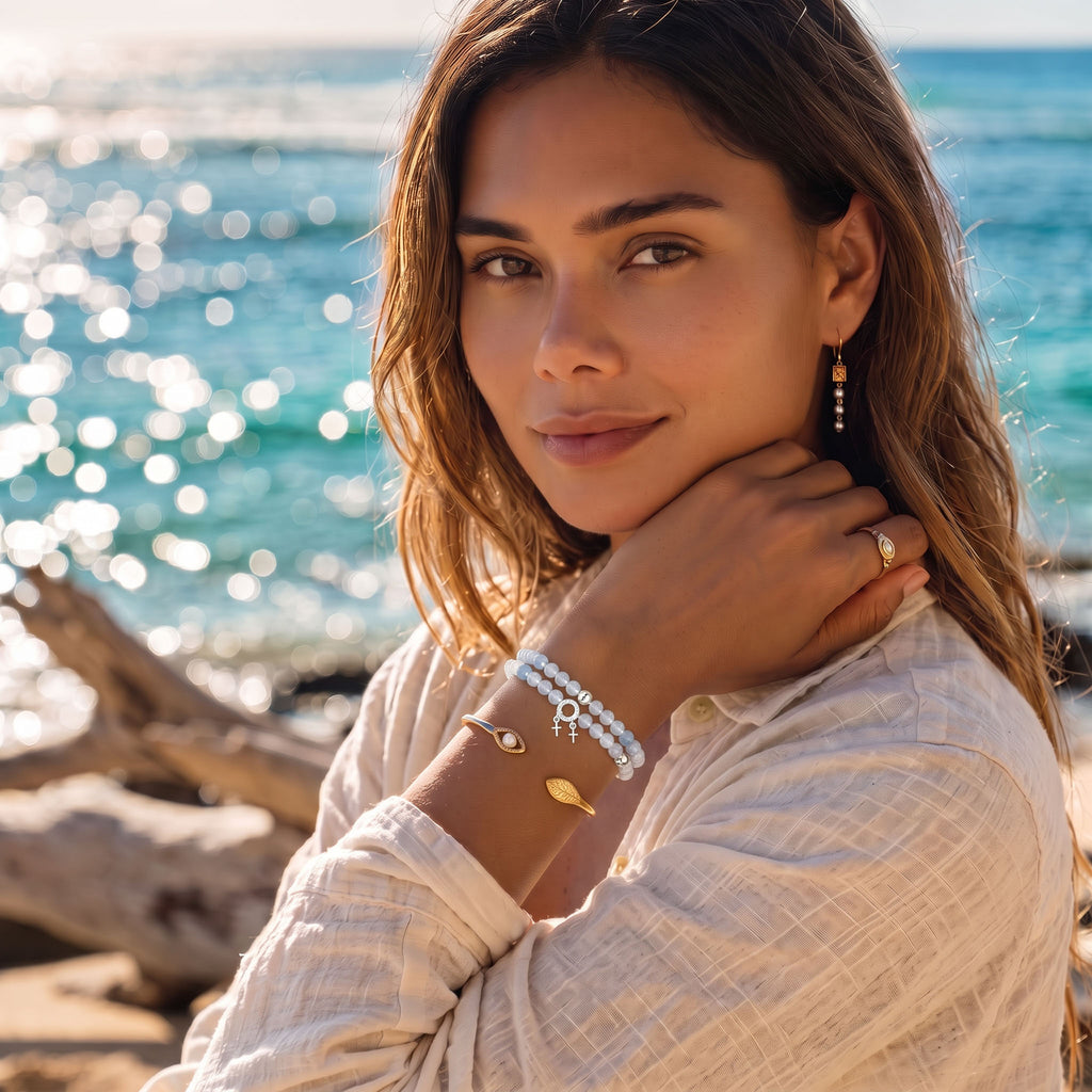 Clear Quartz & Ocean Aquamarine Double-Loop Serenity