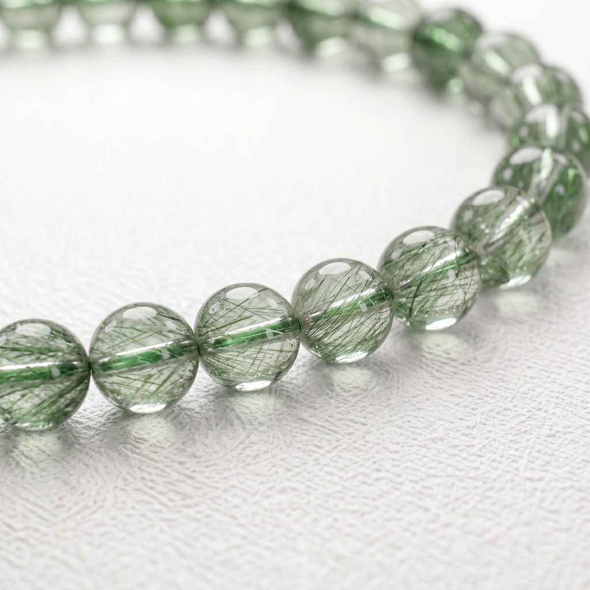 Natural Green Rutilated Quartz Bead Bracelet, Radiant Vitality & Harmonious Flow Gemstone Jewelry