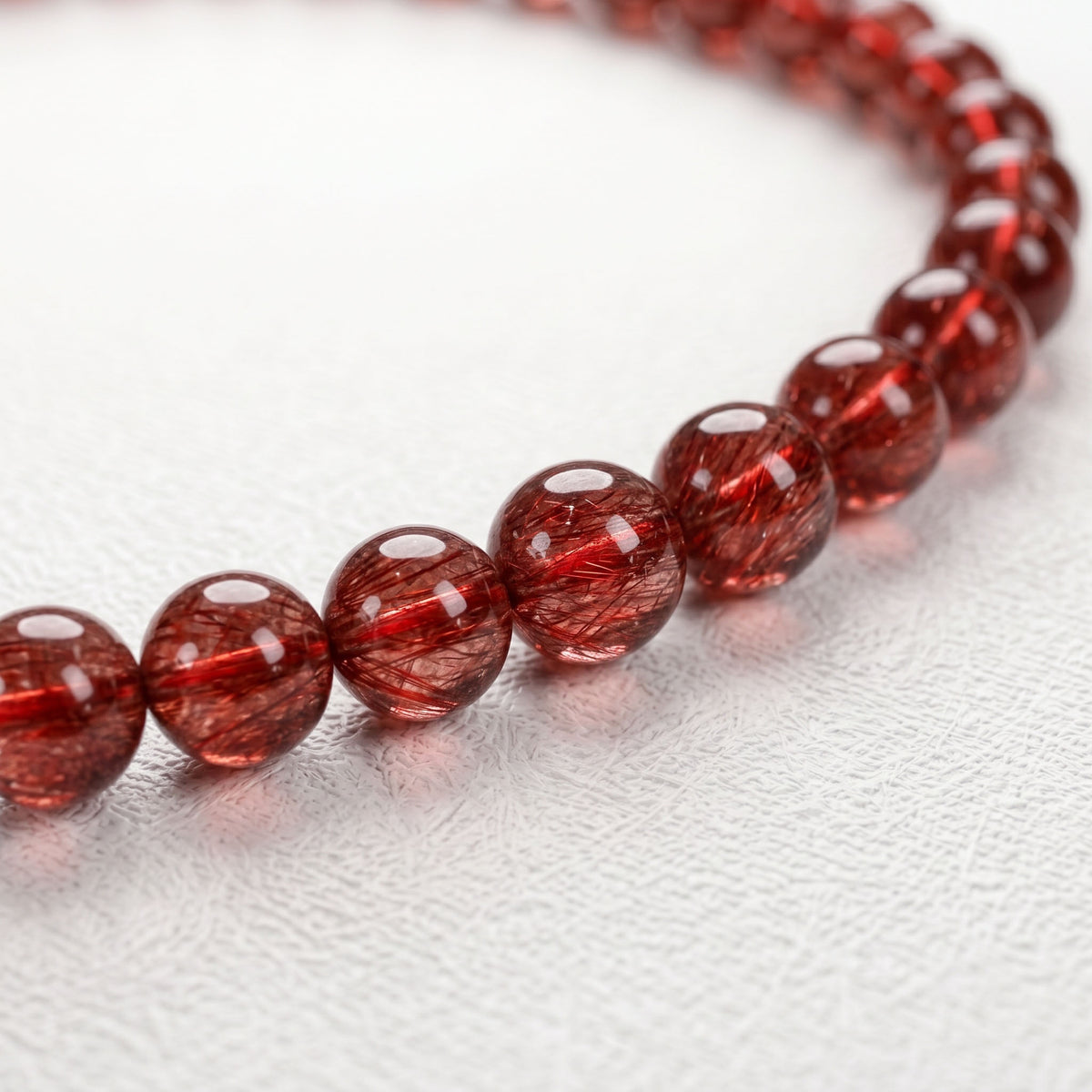 Natural Red Rutilated Quartz Bead Bracelet, Radiant Vitality & Warm Balance Gemstone Jewelry