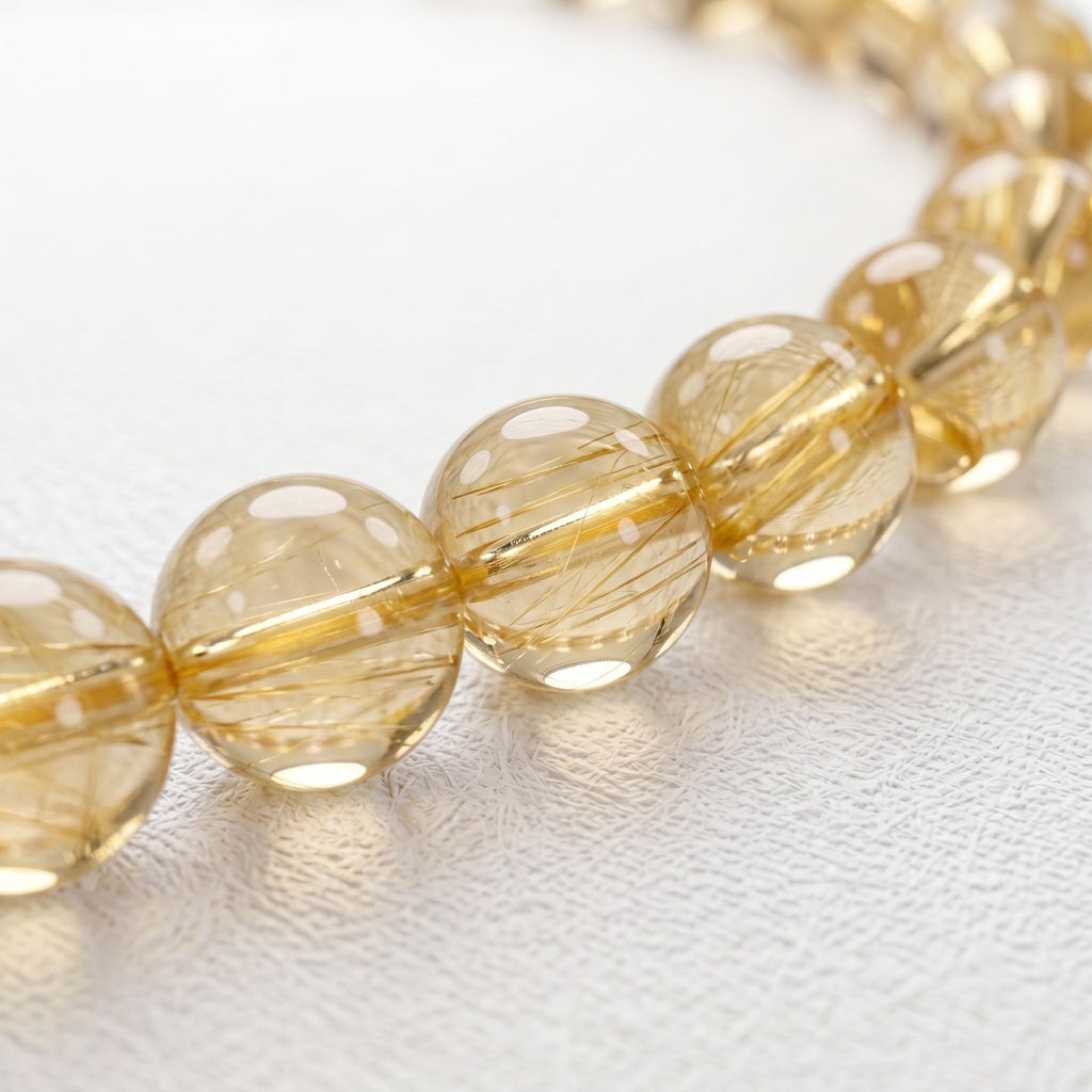 Natural Gold Rutilated Quartz Bead Bracelet, Radiant Vitality & Prosperous Flow Gemstone Jewelry