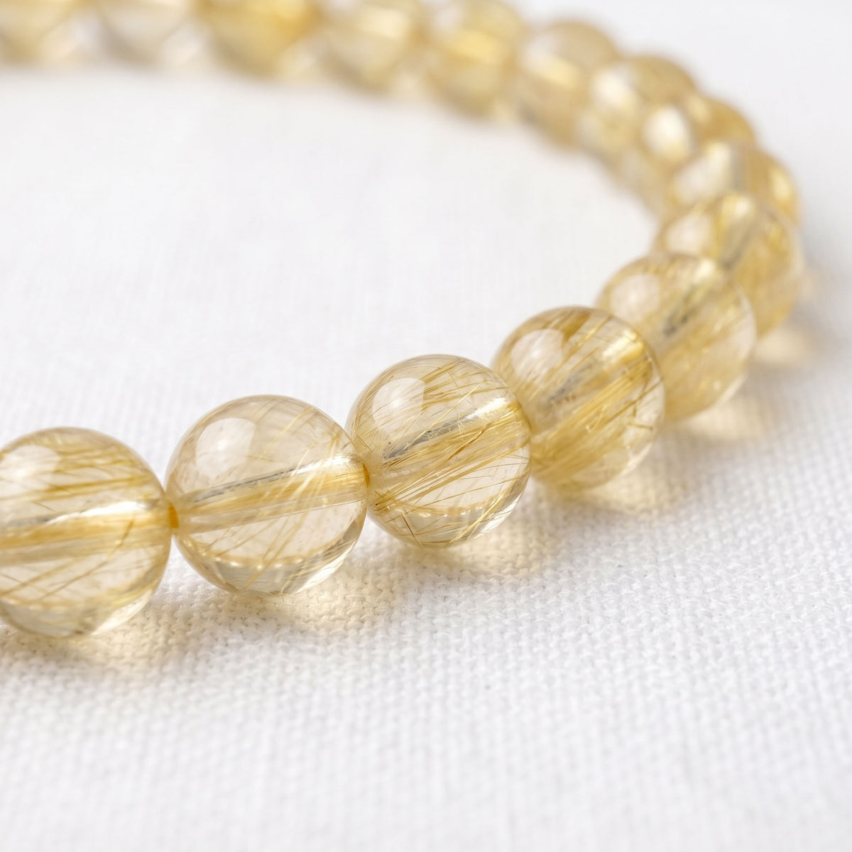 Natural Yellow Rutilated Quartz Bead Bracelet, Radiant Vitality & Warm Balance Gemstone Jewelry