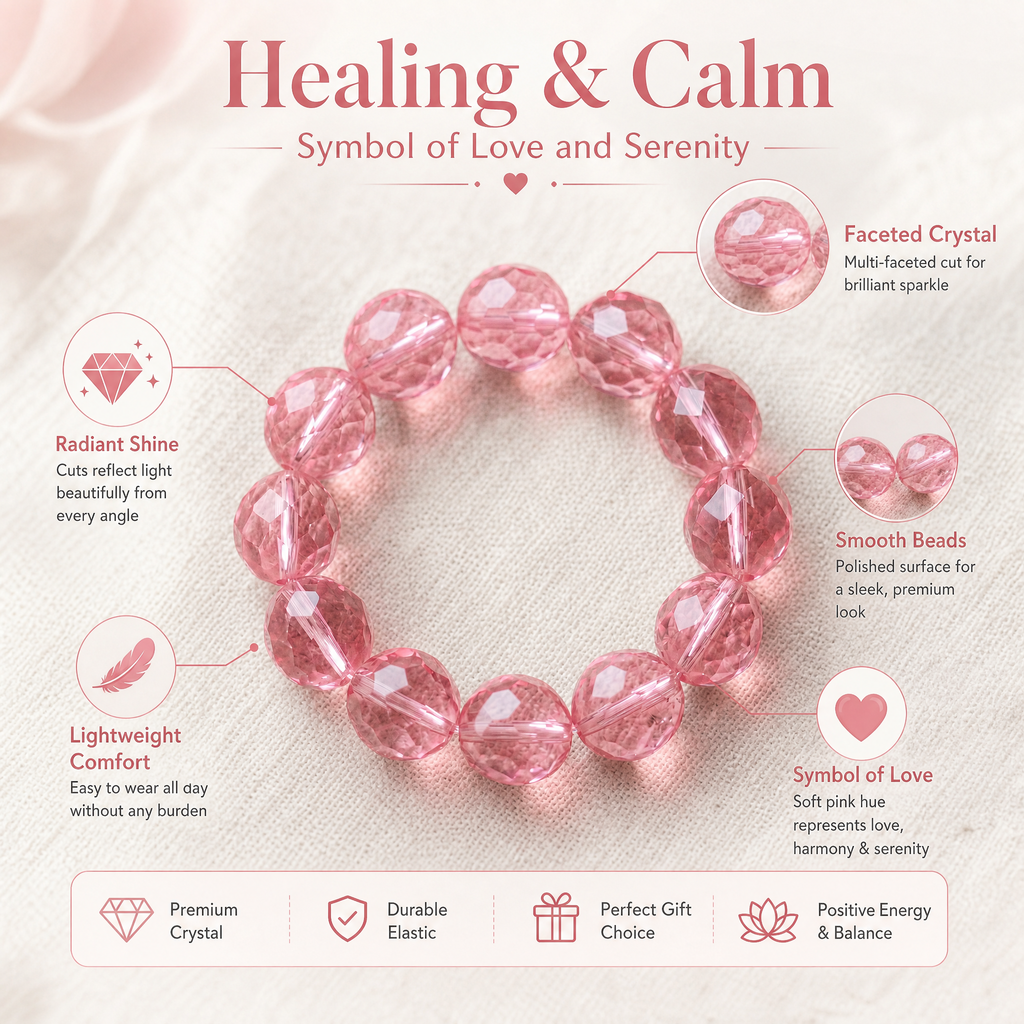 Premium Rose Quartz Beaded Bracelet | Hand-Polished Natural Gemstone Jewelry for Self-Love & Harmony